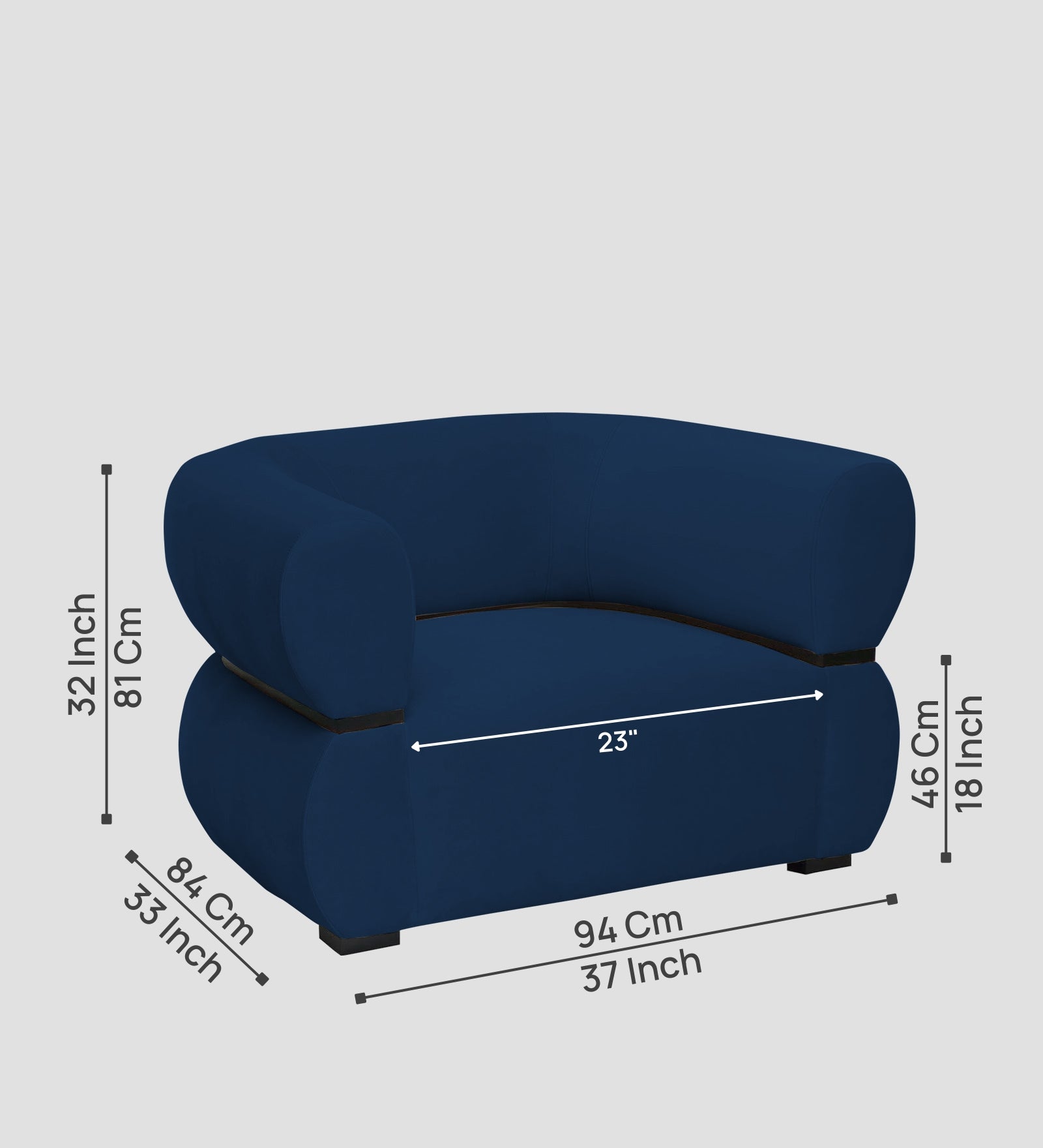 Kula Velvet 1 Seater Sofa In Imperial Blue Colour