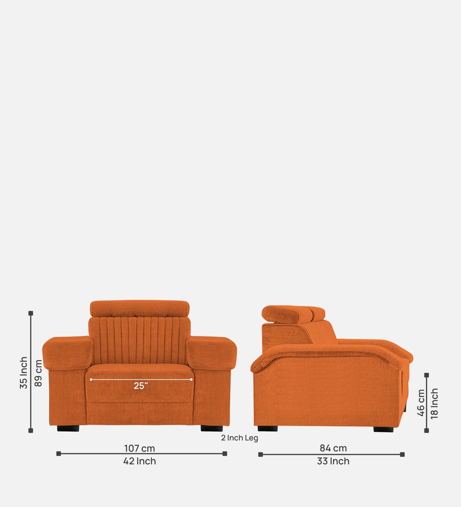 Draco Fabric 1 Seater Sofa In  Vivid Orange Colour - Febonic Living