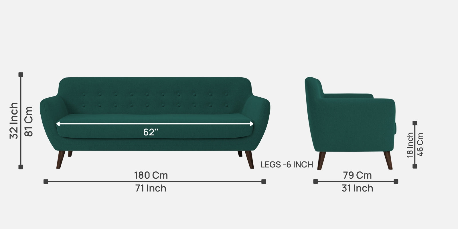 Goofy Fabric 3 Seater Sofa in Sage Green Colour