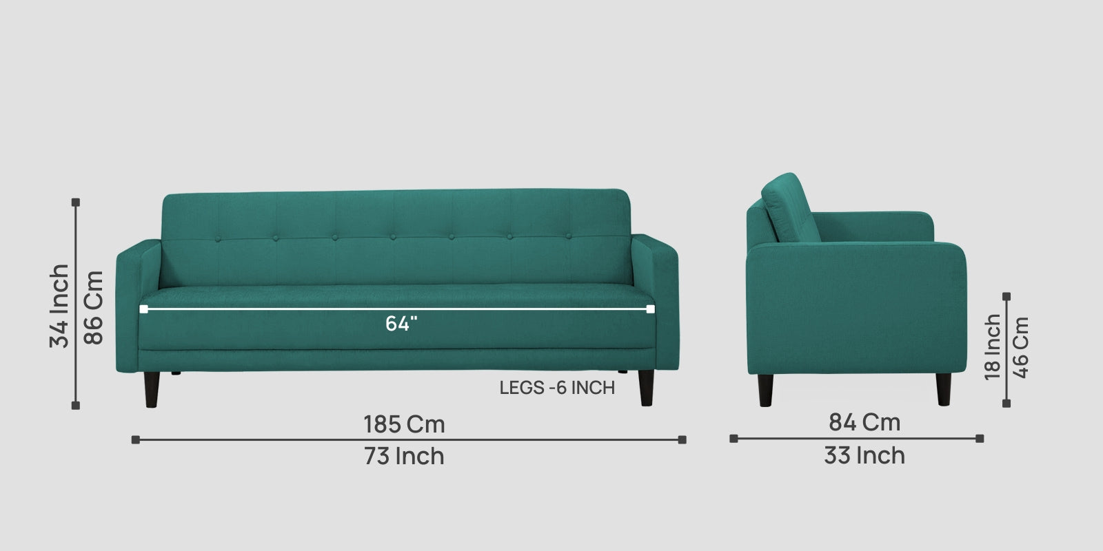Noha Fabric 3 Seater Sofa In Sea Green Colour