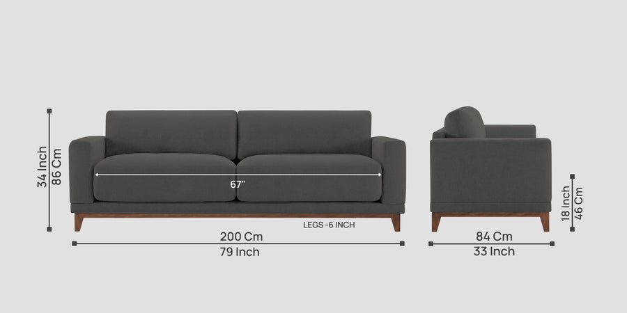 Esha Fabric 3 Seater Sofa In Stone Grey Colour - Febonic Living