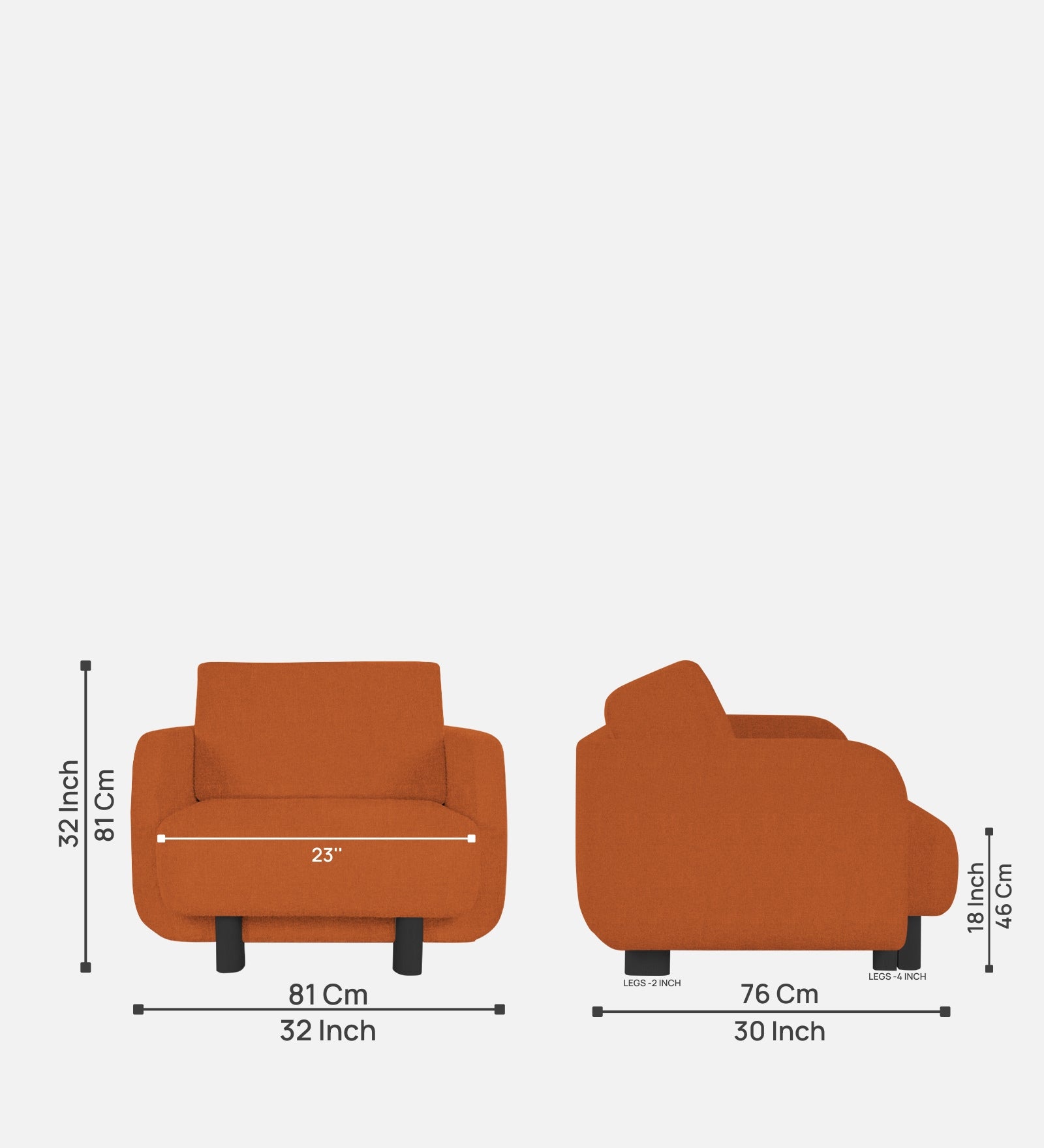 Varu Fabric 1 Seater Sofa In  Vivid Orange Colour - Febonic Living