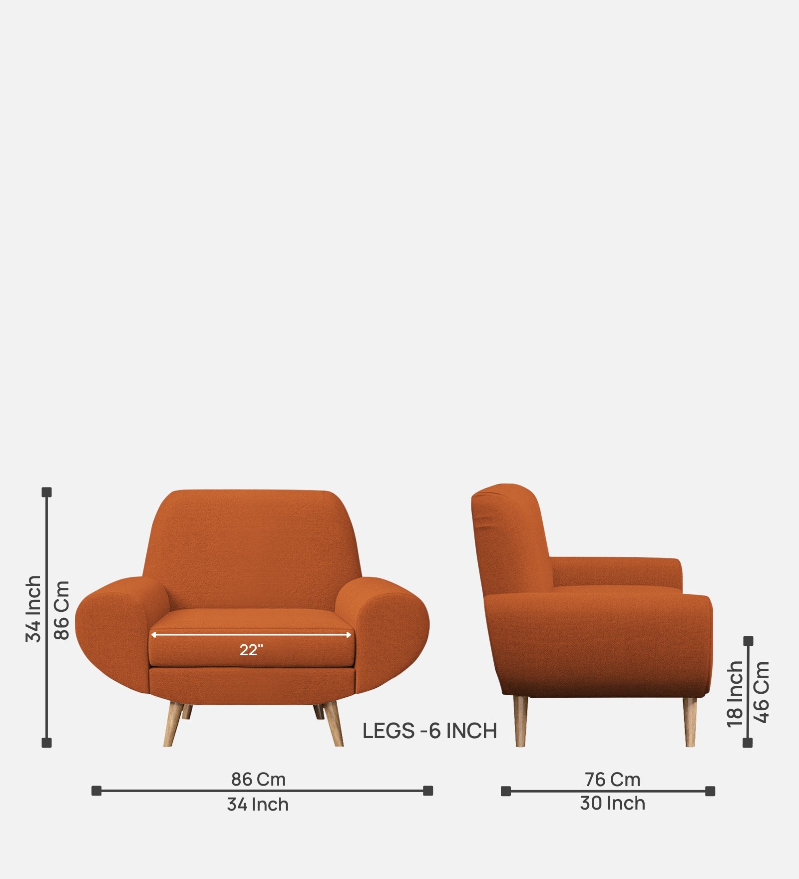 Jessy Fabric 1 Seater Sofa in Vivid Orange Colour