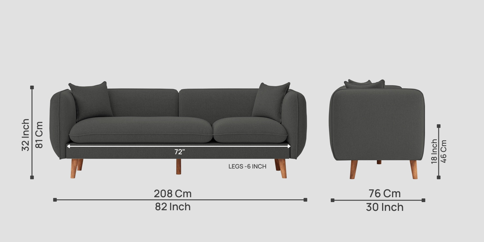 Reva Fabric 3 Seater Sofa In Stone Grey Colour - Febonic Living