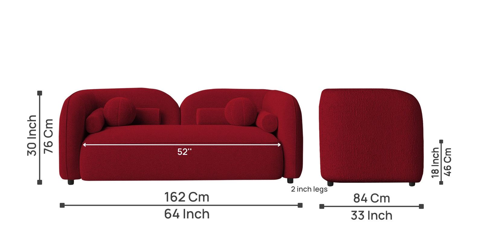 Corny Fur Fabric 2 Seater Sofa in Candy Red Colour