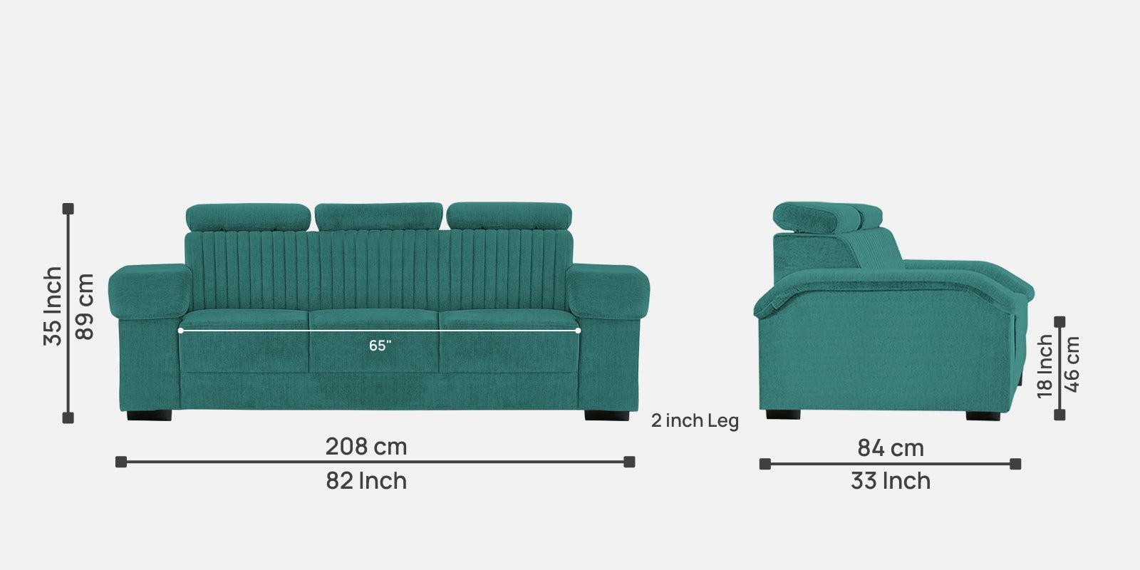 Draco Fabric 3 Seater Sofa In Sea Green Colour - Febonic Living