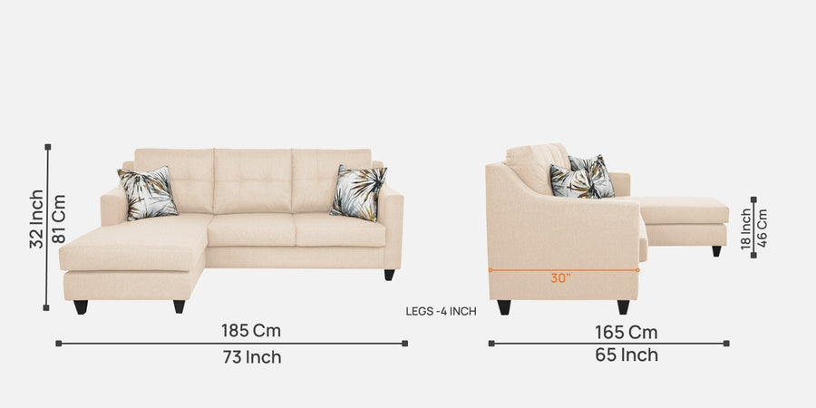 Welly Fabric Rhs Sectional Sofa 2 Lounger In Woom Beige Colour - Febonic Living