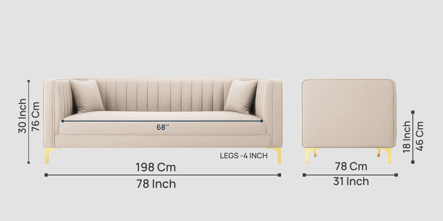 Saban Velvet 3 Seater Sofa In Camel Beige Colour - Febonic Living