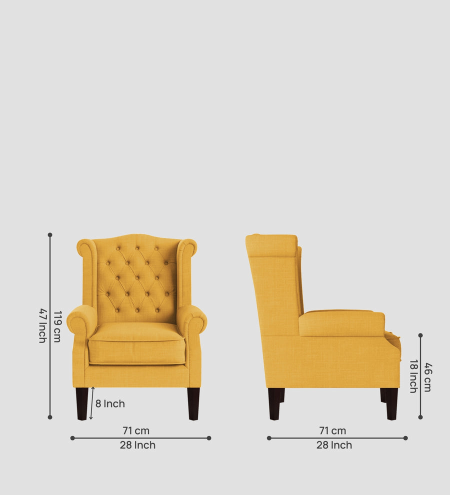 Neyub Fabric Wing Chair In Bold Yellow Colour - Febonic Living