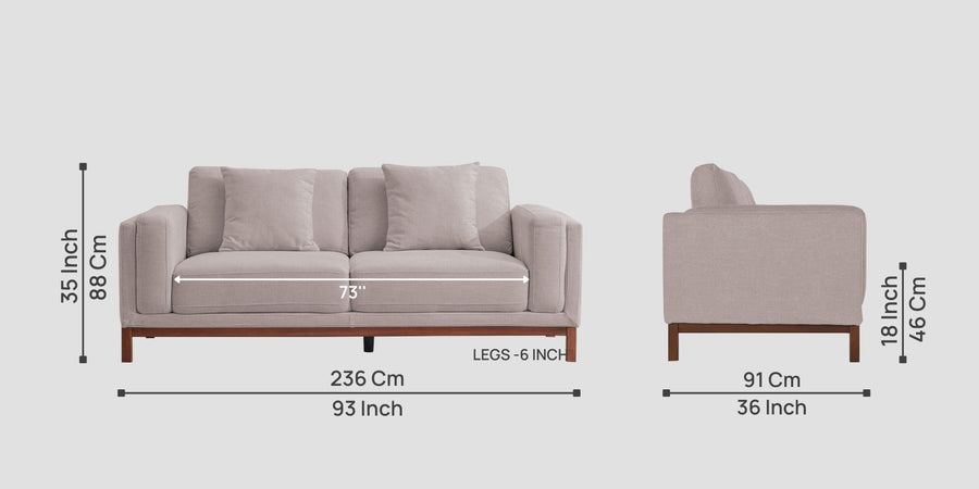 Borry Fabric 3 Seater Sofa In Almond Beige Colour - Febonic Living