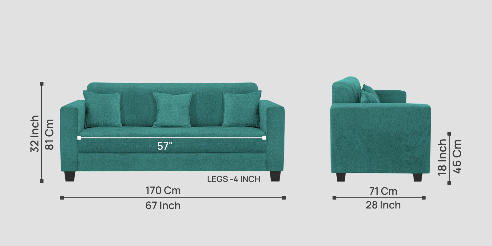 Nebula Fabric 3 Seater Sofa In Sea Green Colour - Febonic Living