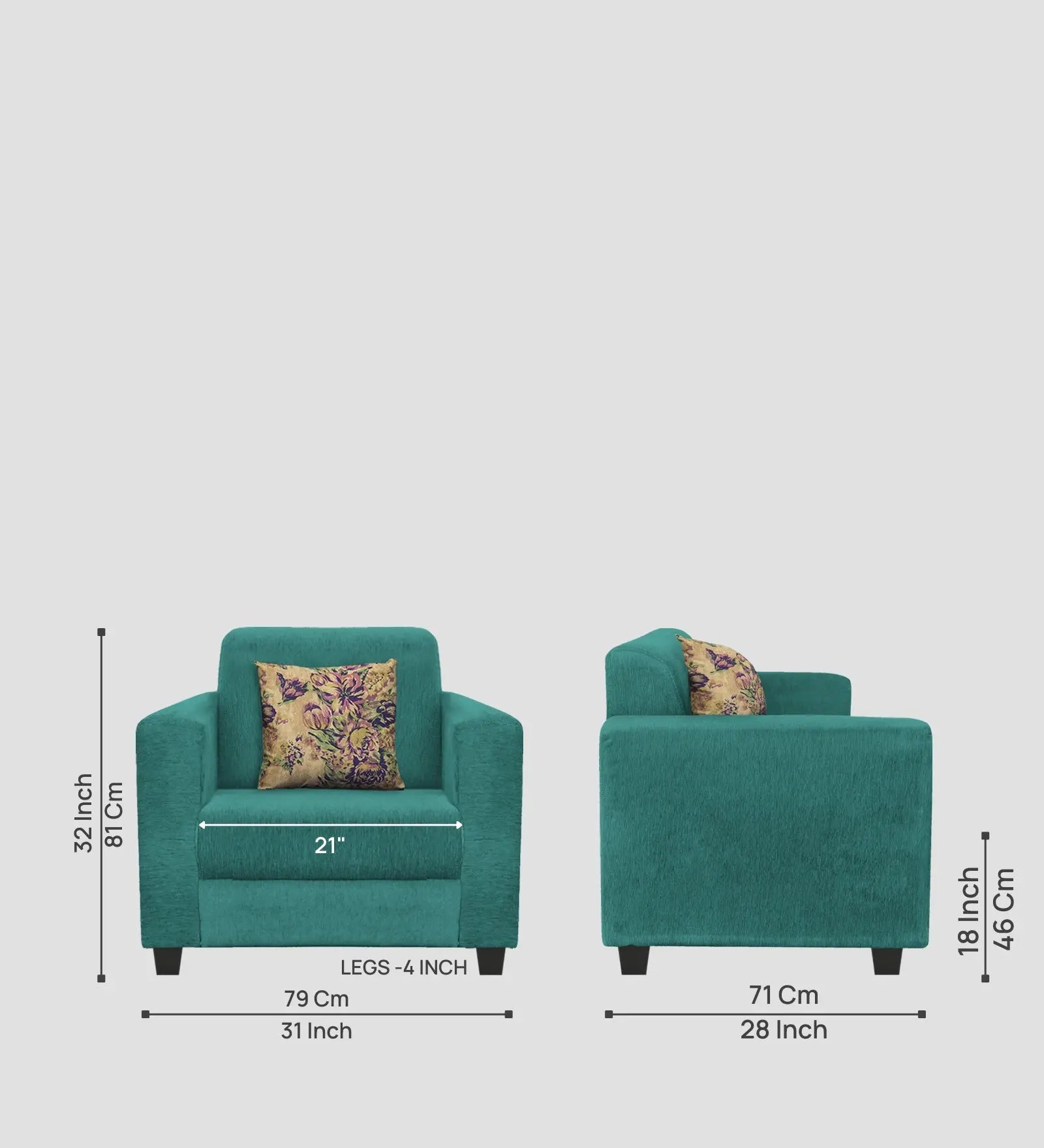 Lipu Fabric 1 Seater Sofa In Sea Green Colour Febonic Living