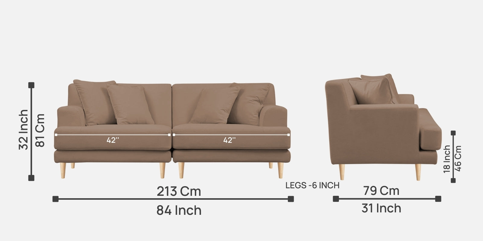 Woody Fabric 3 Seater Sofa in Wheat Beige Colour