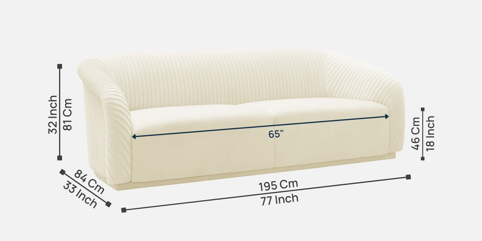 Yara Velvet Fabric 3 Seater Sofa in Warm White Colour