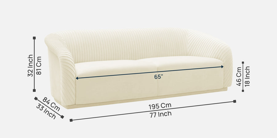 Yara Velvet Fabric 3 Seater Sofa In Warm White Colour - Febonic Living