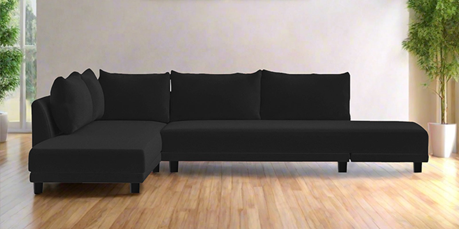 Ira Fabric RHS 6 Seater Sofa Cum Bed In Zed Black Colour