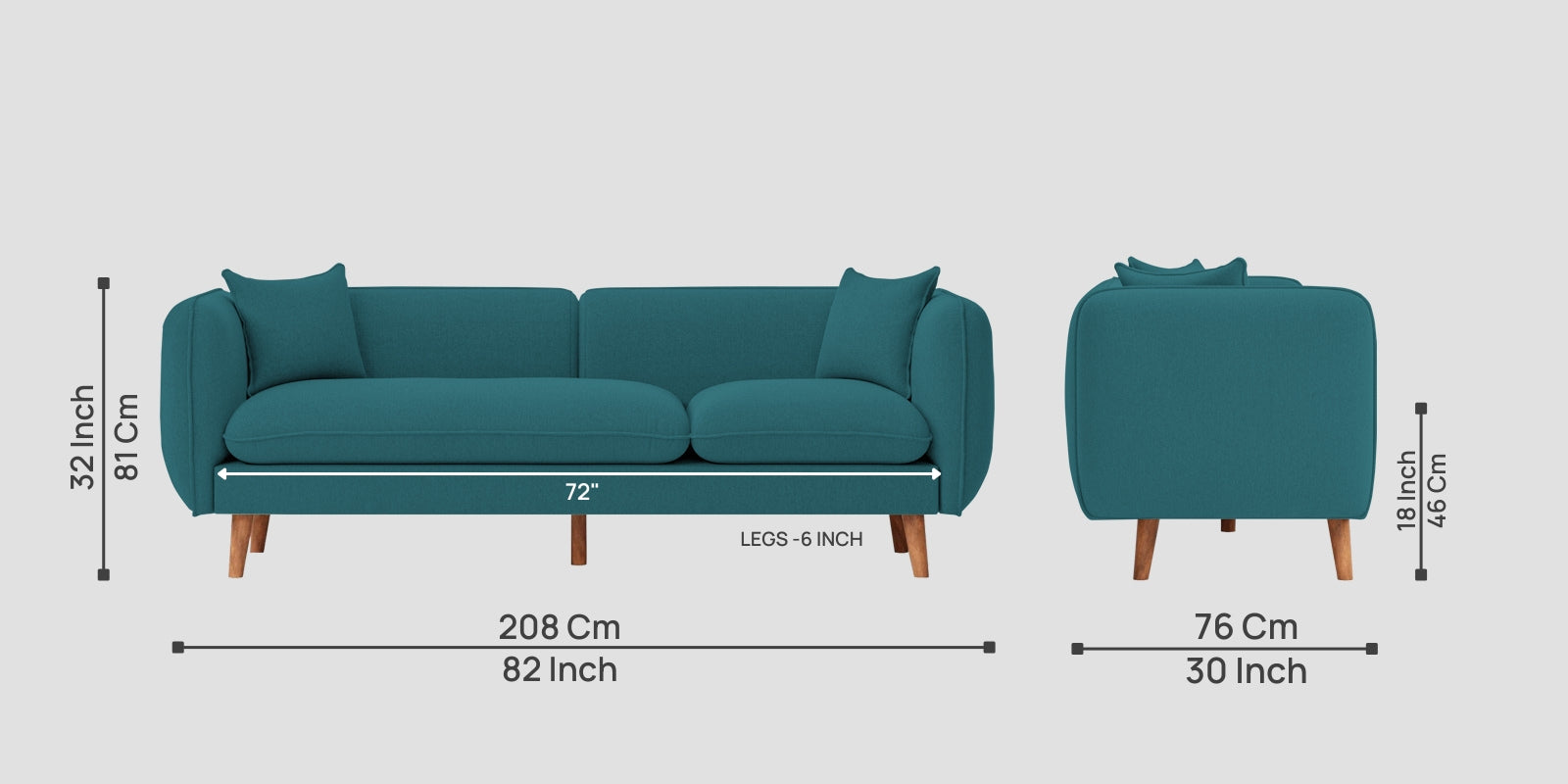 Reva Fabric 3 Seater Sofa In Water Blue Colour - Febonic Living
