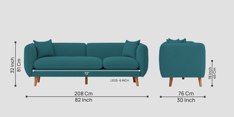 Reva Fabric 3 Seater Sofa In Water Blue Colour - Febonic Living