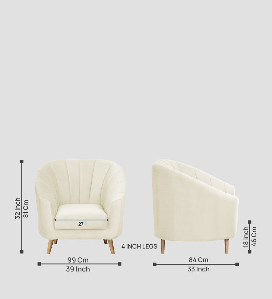 Kaylee Velvet 1 Seater Sofa In Warm White Colour - Febonic Living