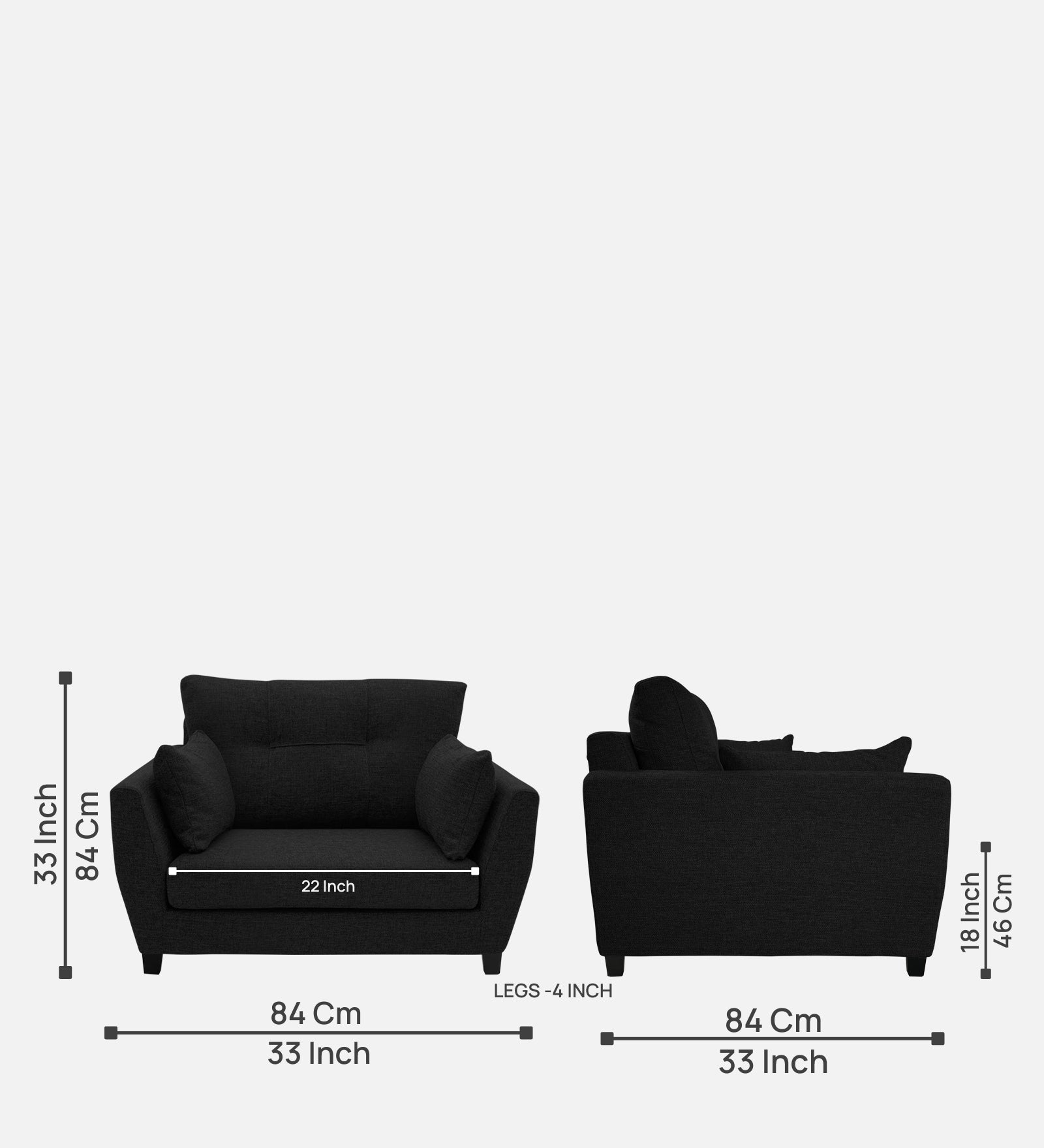 Mario Fabric 1 Seater Sofa in Zed Black Colour