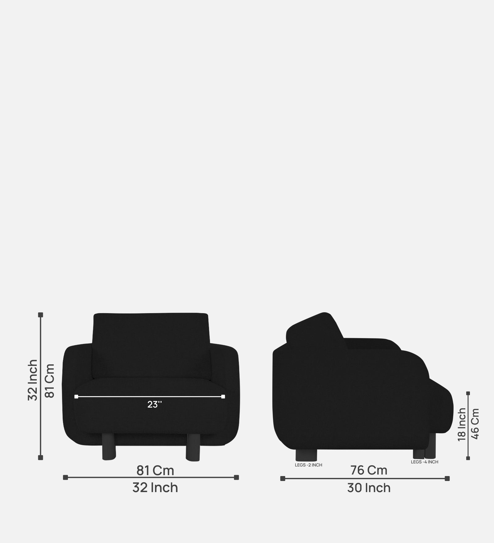 Varu Fabric 1 Seater Sofa In  Zed Black Colour - Febonic Living