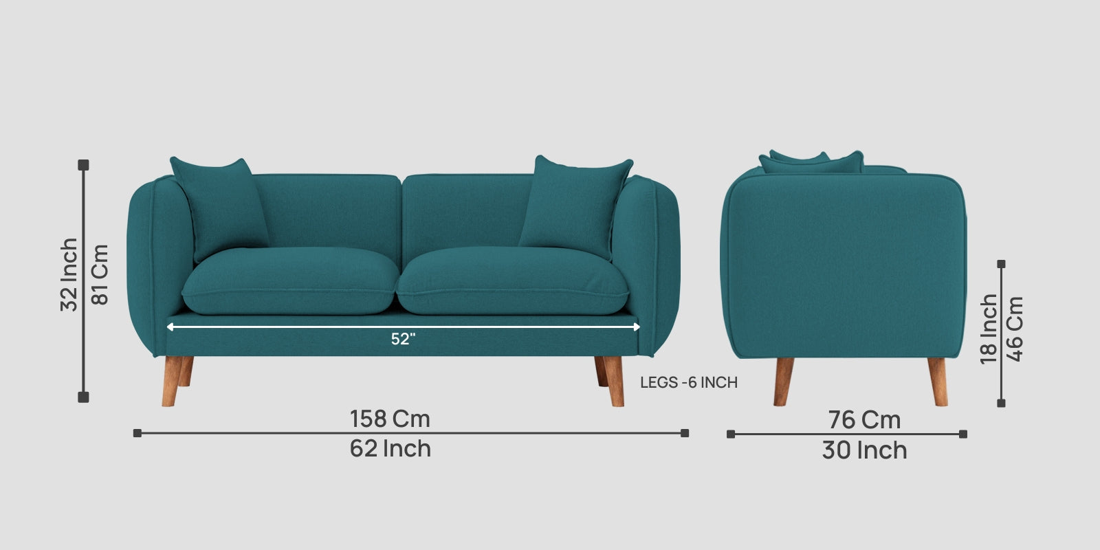 Reva Fabric 2 Seater Sofa In Water Blue Colour - Febonic Living