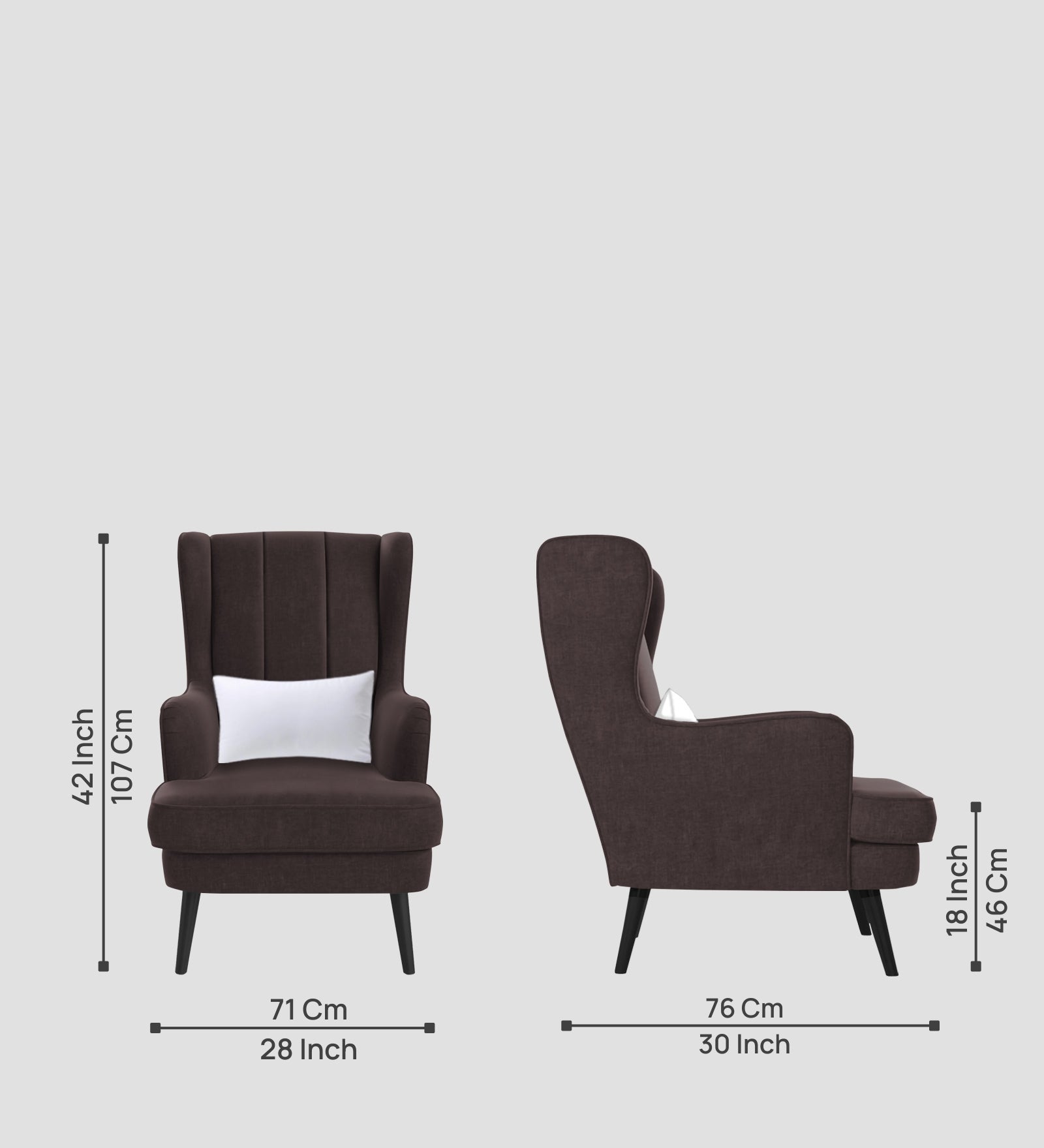 Niya Velvet 1 Seater Wing Chair in Mocha Brown Colour