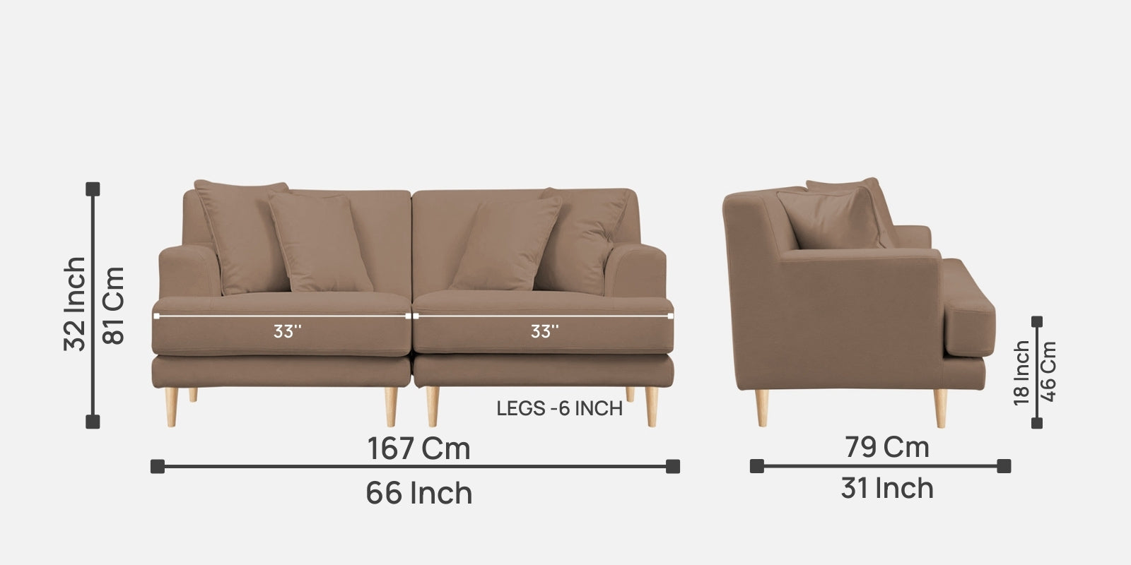 Woody Fabric 2 Seater Sofa in Wheat Beige Colour