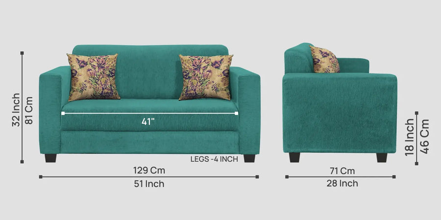 Lipu Fabric 2 Seater Sofa In Sea Green Colour - Febonic Living