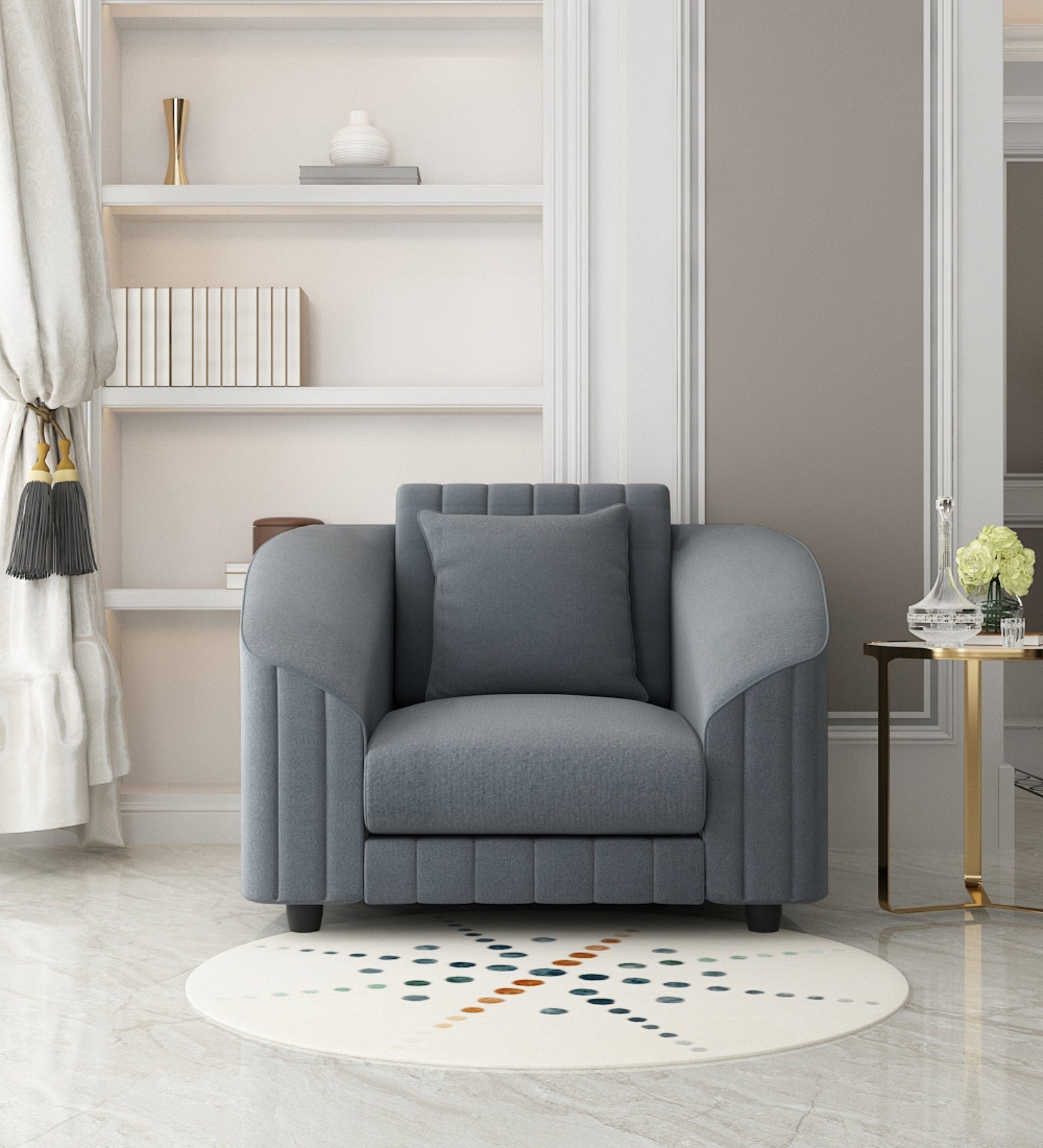 Bubu Velvet 1 Seater Sofa In Pupple Grey Colour