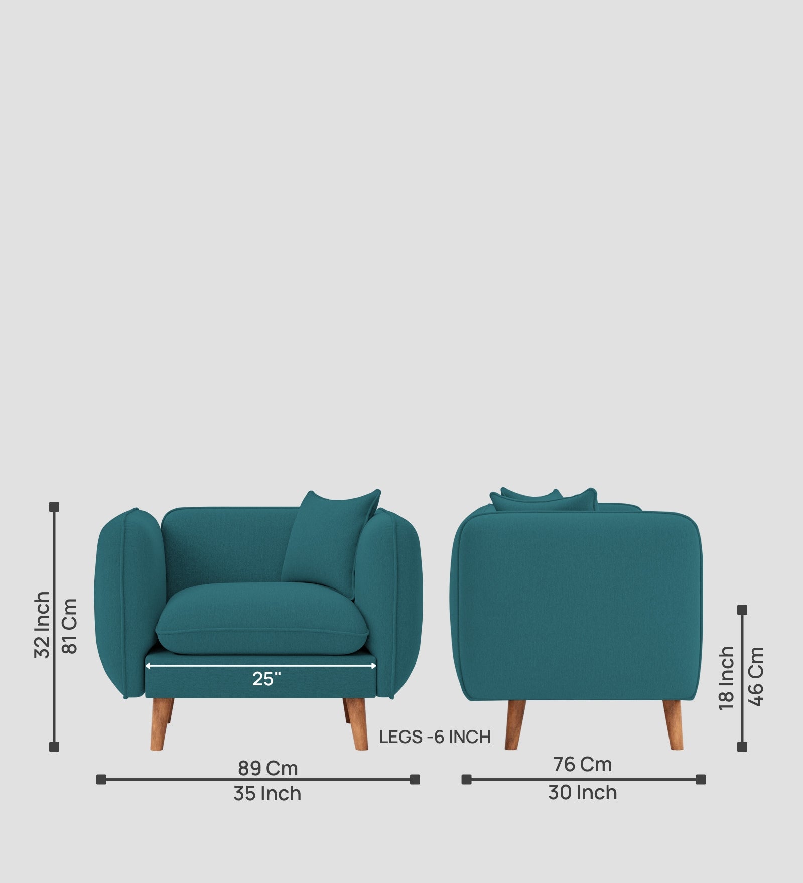 Reva Fabric 1 Seater Sofa In  Water Blue Colour - Febonic Living