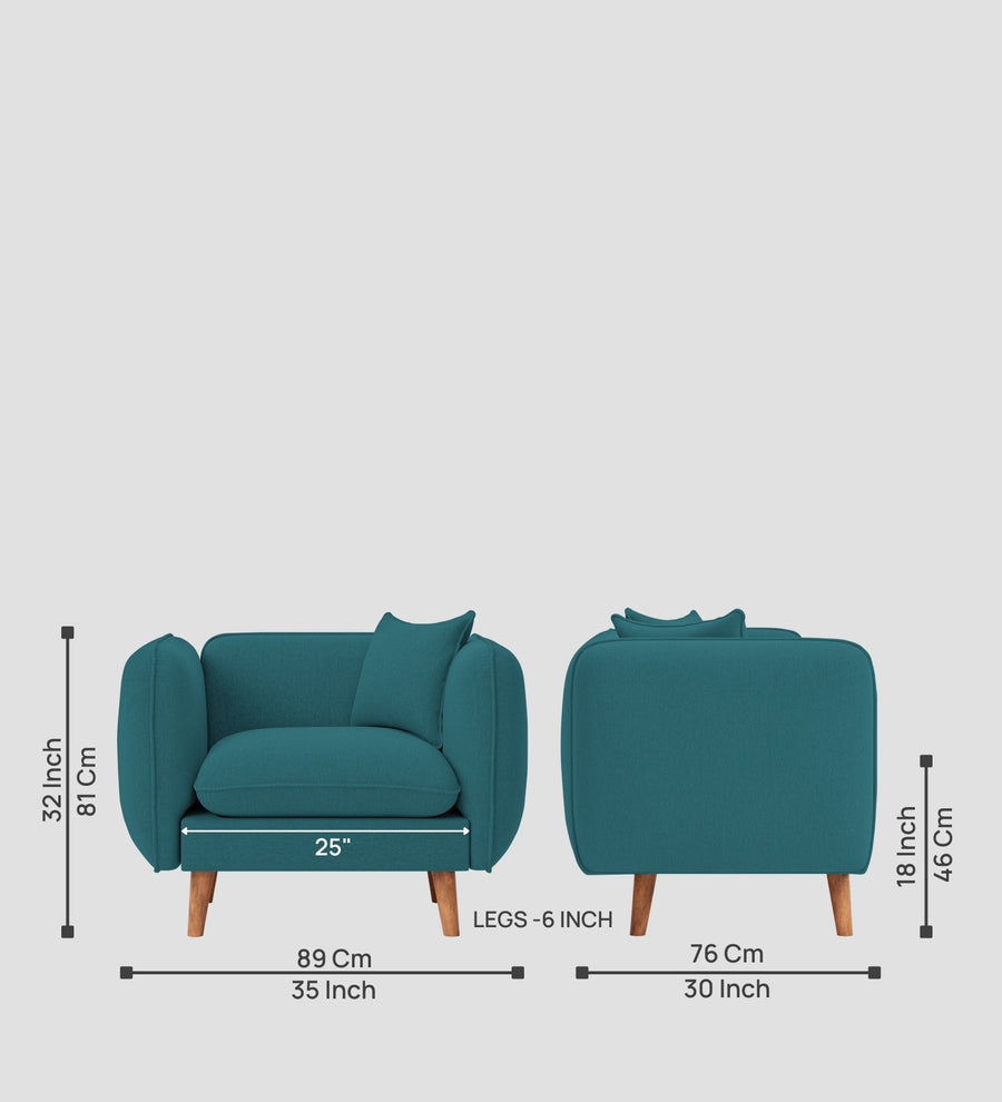 Reva Fabric 1 Seater Sofa In Water Blue Colour - Febonic Living