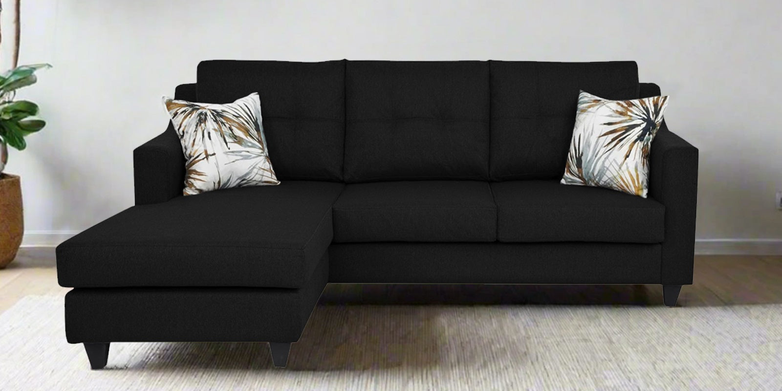 Welly Fabric RHS Sectional Sofa (2 + Lounger) In Zed Black Colour