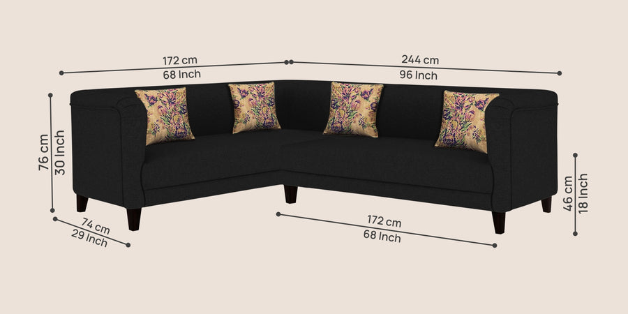 Niki Fabric Corner Sofa In Zed Black Colour - Febonic Living