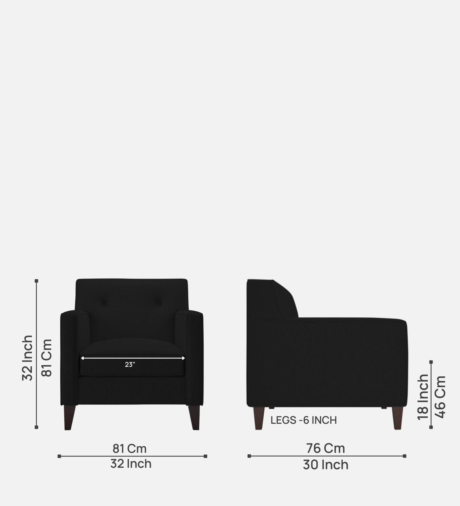 Miller Fabric 1 Seater Sofa in Zed Black Colour