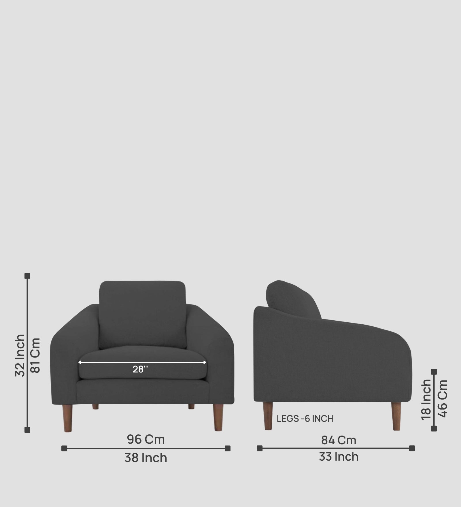 Elara Fabric 1 Seater Sofa in Stone Grey Colour - Febonic Living