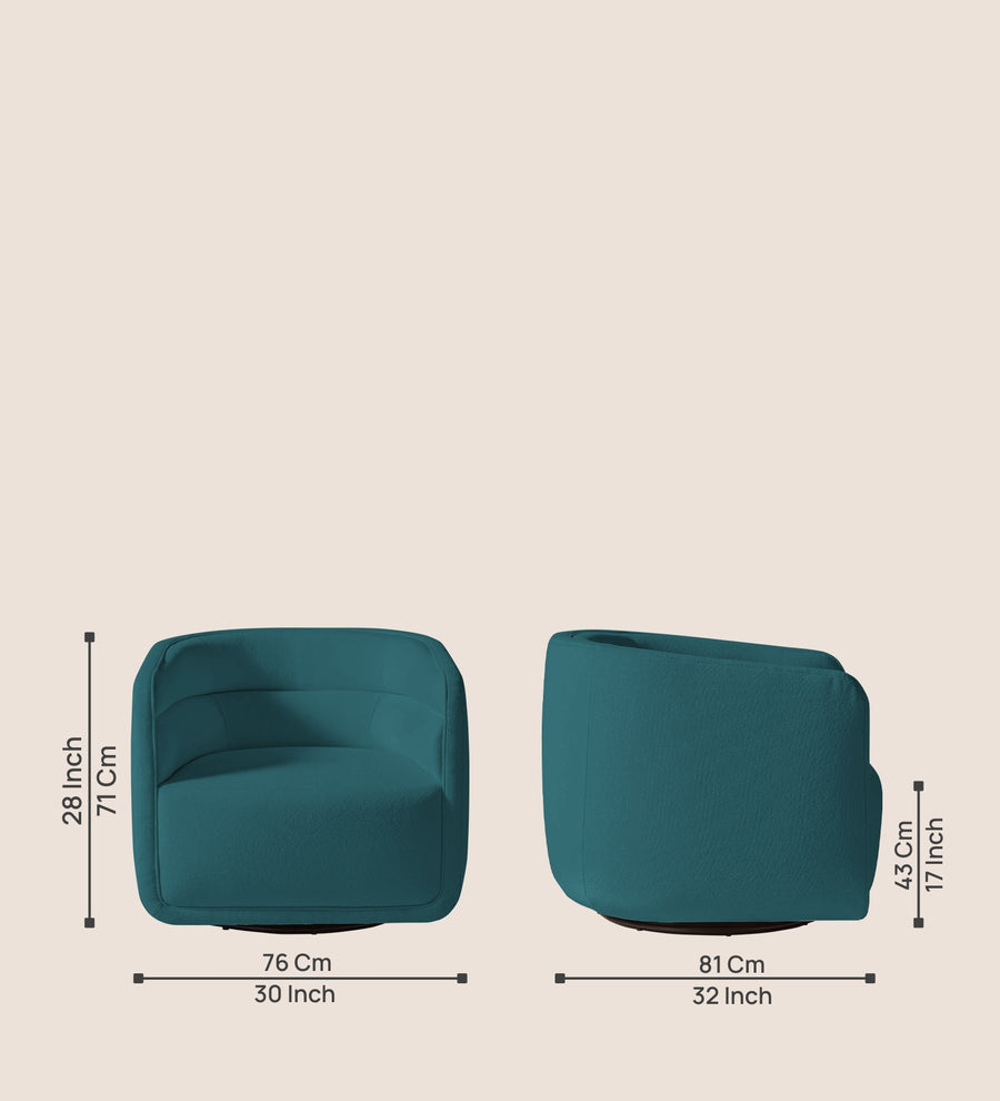 Ria Fabric Swivel Chair In Water Blue Colour - Febonic Living