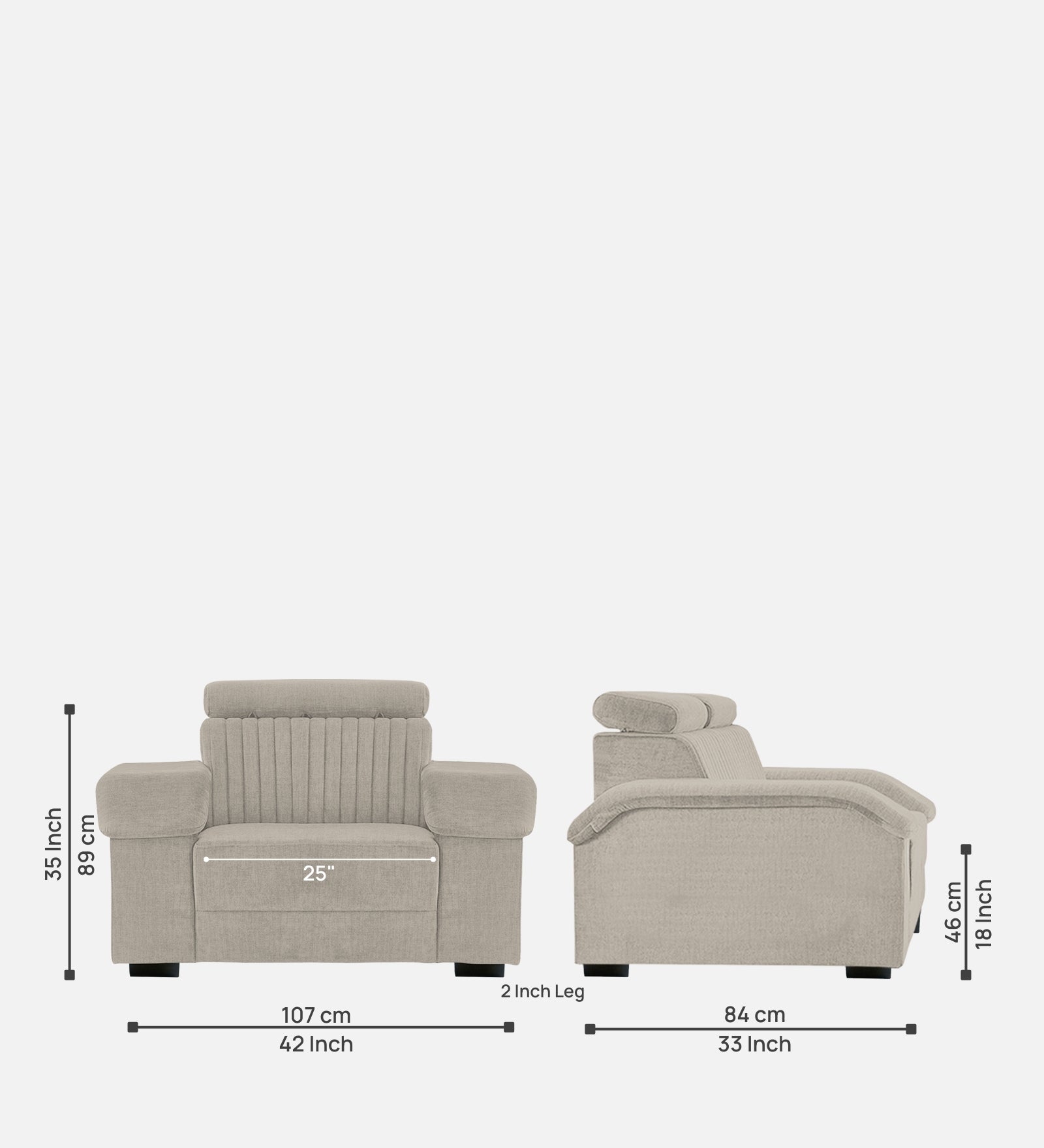 Draco Fabric 1 Seater Sofa In  Ash Grey Colour - Febonic Living