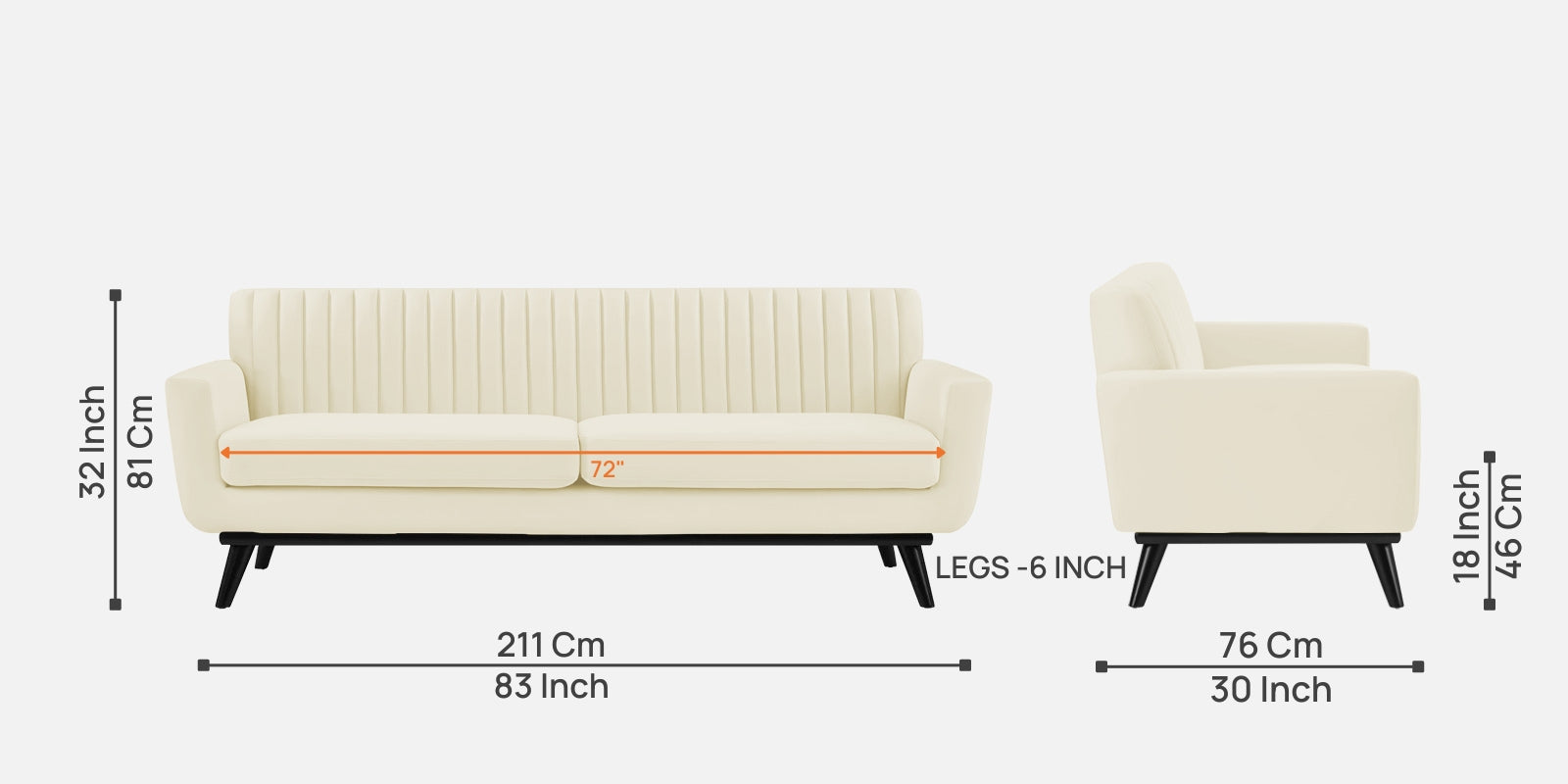 Tucker Velvet 3 Seater Sofa In Warm White Colour