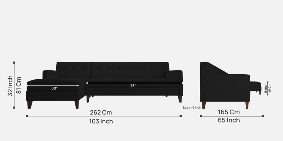 Miller Fabric Rhs Sectional Sofa 3 Lounger In Zed Black Colour - Febonic Living