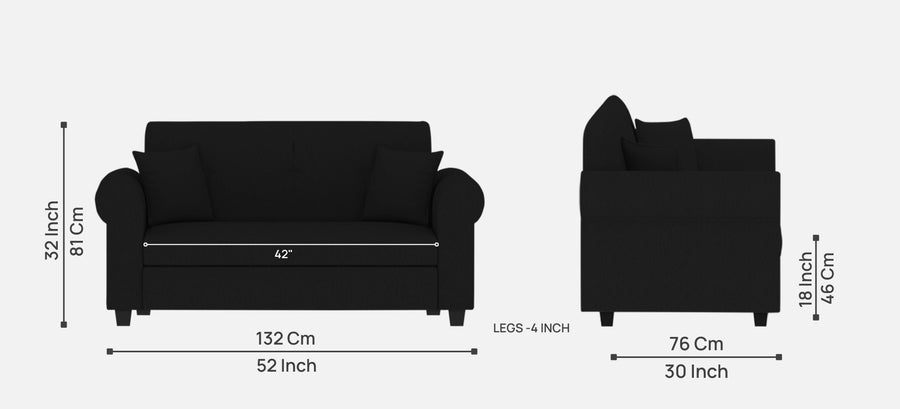 Derado Fabric 2 Seater Sofa In Zed Black Colour - Febonic Living