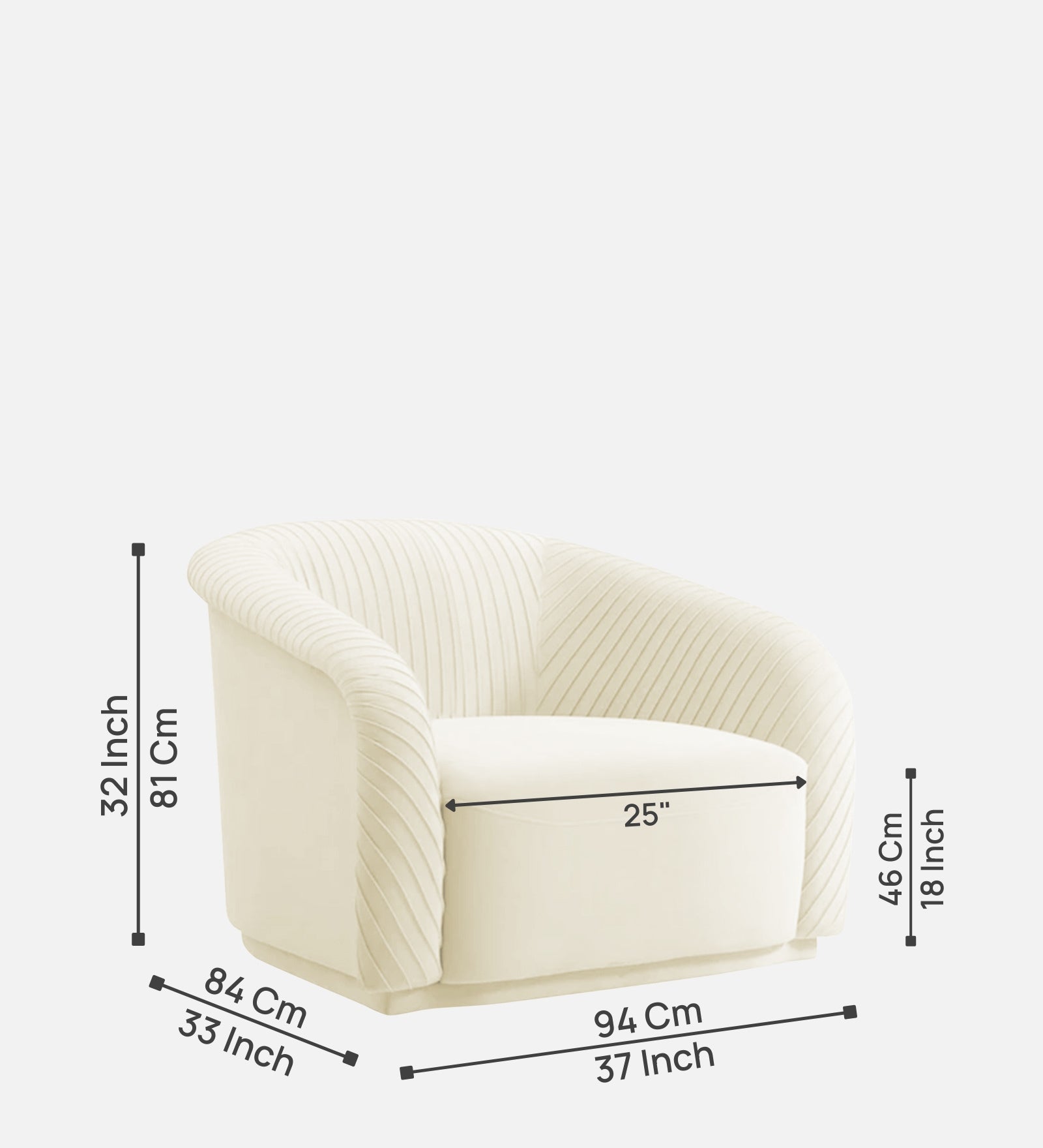 Yara Velvet Fabric 1 Seater Sofa in Warm White Colour