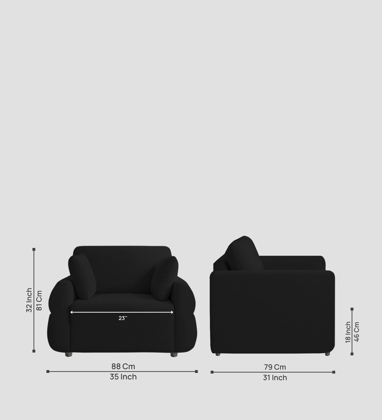 Jack Fabric 1 Seater Sofa In  Zed Black Colour - Febonic Living