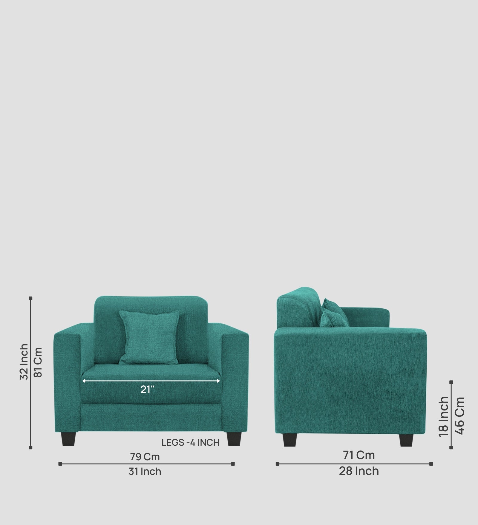Nebula Fabric 1 Seater Sofa In Sea Green Colour - Febonic Living