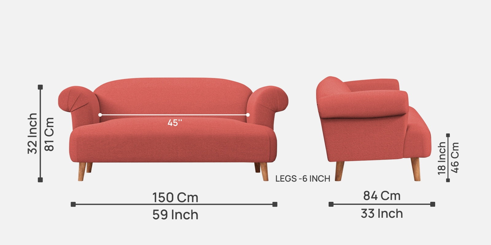 Barber Fabric 2 Seater Sofa In Salmon Pink Colour - Febonic Living