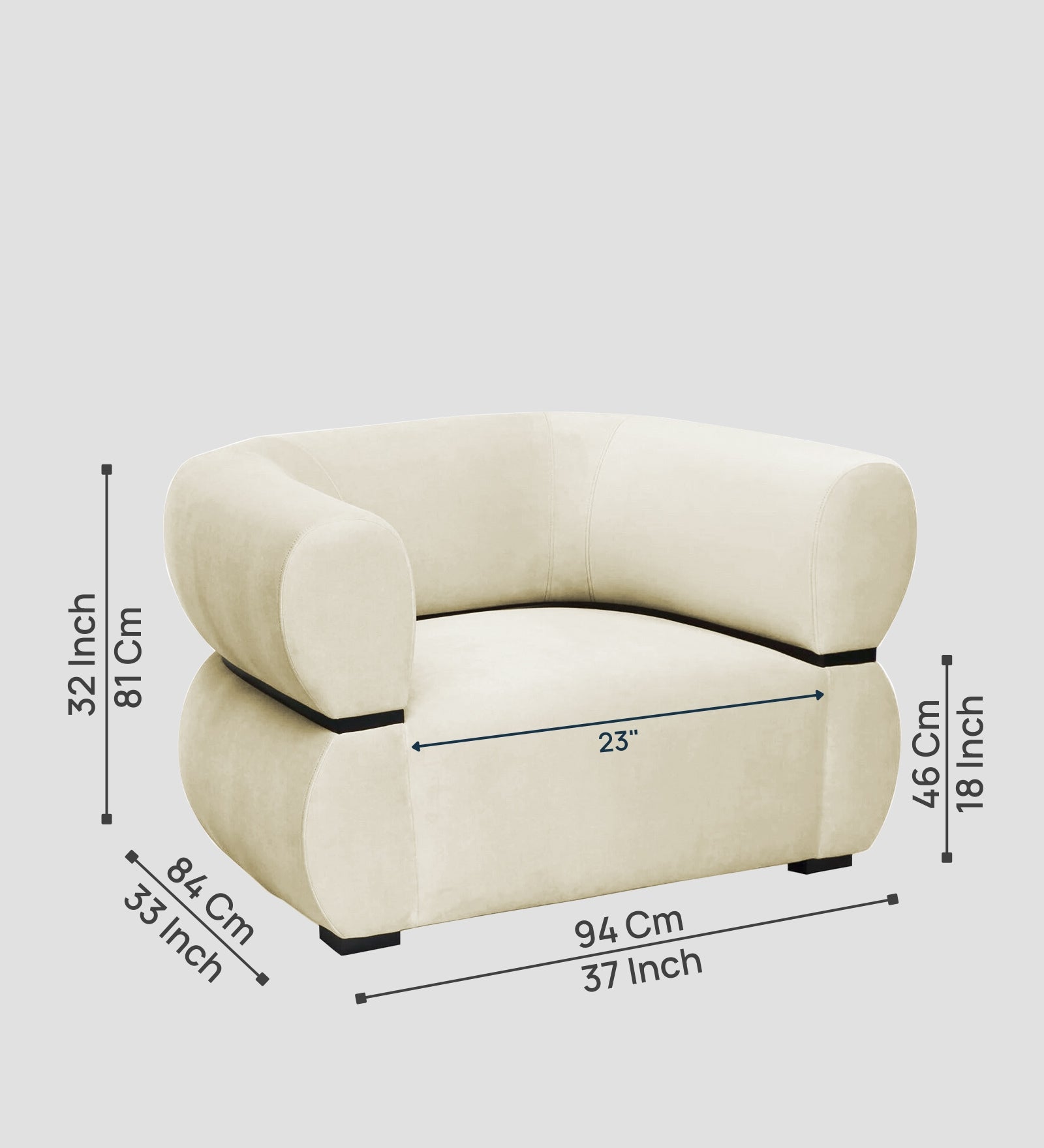 Kula Velvet 1 Seater Sofa In Warm white Colour