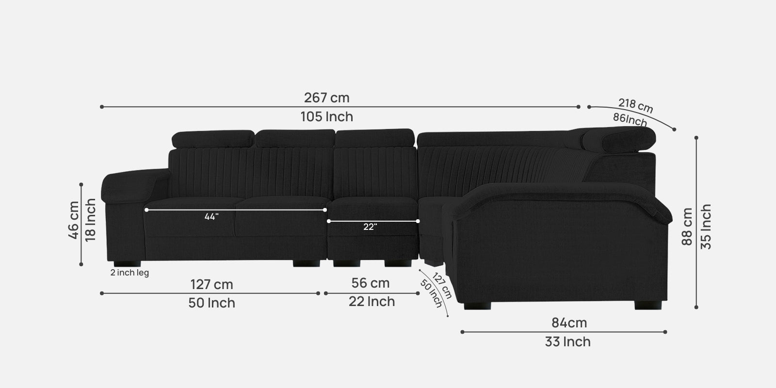 Draco Fabric 6 Seater Corner Sofa In Zed Black Colour - Febonic Living
