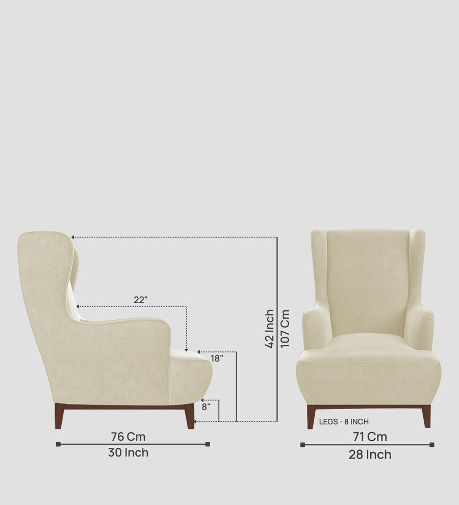 Suri Velvet Wing Chair In Warm White Colour - Febonic Living
