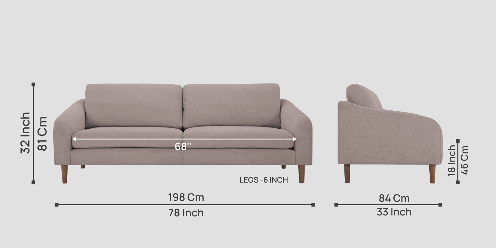Elara Fabric 3 Seater Sofa in Almond Beige Colour - Febonic Living