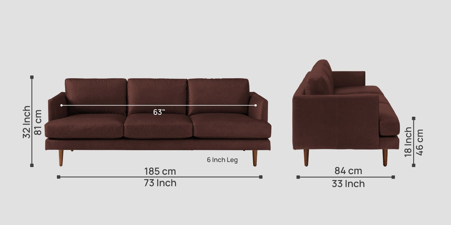 Sterio Leatherette 3 Seater Sofa In Wine Brown Colour - Febonic Living